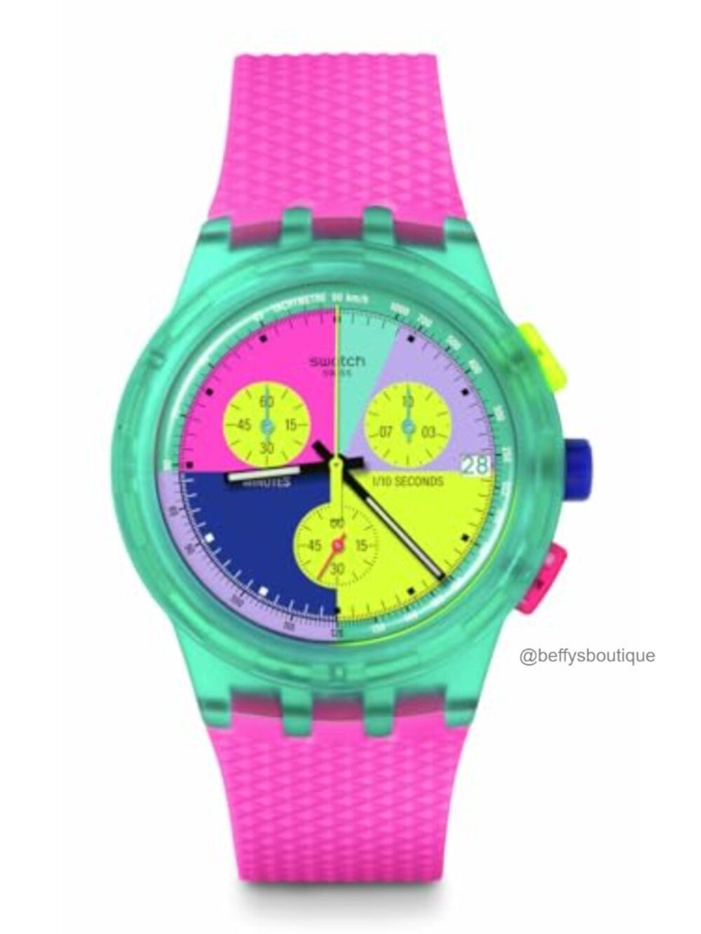 Swatch Chrono 42 Unisex Watch Glow in Dark 100ft Water Resistant Silicone